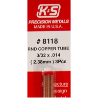 K&S 8118 COPPER ROUND TUBE 3/32 X .014 3 PIECES