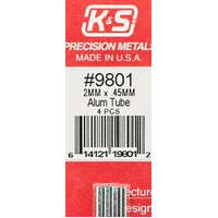 K&S 9801 ALUMINIUM TUBE 2MM X .45MM 4 PIECES