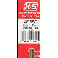 K&S 9850 SQUARE BRASS TUBE 300MM LENGTHS 2MM X 2MMX0.45MM WALL (2 PIECES)