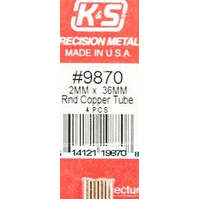 K&S 9870 ROUND COPPER TUBE 2MM X .36MM 4 PIIECES