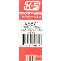 K&S 9871 ROUND COPPER TUBE 3MM X .36MM 3 PIECES