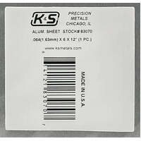 K&S 83070 ALUMINIUM SHEET .064 X 6 X 12 ( 1.57MM ) I PIECE