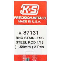 K&S 87131 ROUND STAINLESS STEEL ROD 1/16 (1.59MM ) 2PCS