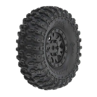 PROLINE 1/24 HYRAX FRONT/REAR 1.0 INCH TYRES MOUNTED ON BLACK IMPULSE WHEELS 4 PIECES PR10194-10