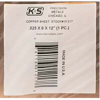 K&S 01217 COPPEER SHEET .025 X 6 X 12