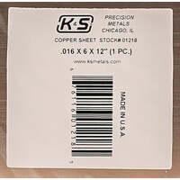 K&S 01218 COPPER SHEET .016 X 6 X12 1 PIECE