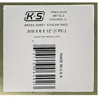 K&S 16402 BRASS SHEET .010 X 6 X 12