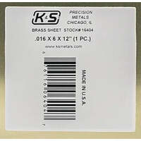 K&S 16404 BRASS SHEET .016 X 6 X 12 ( 1 PIECE )