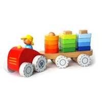 KOALA DREAM WOODEN FARM TRACTOR WITH STACKING SHAPES 14PC