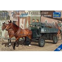 RIICH MODEL RV35043 1/35 GERMAN HF.7 HORSE DRAWN STEEL FIELD WAGEN WITH 2 HORSES AND 2 FIGURES PLASTIC MODEL KIT