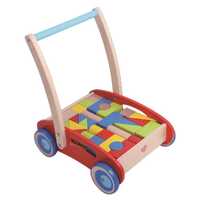 TOOKY TOY WOODEN BABY WALKER WITH BLOCKS 33PC