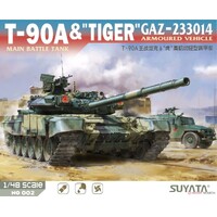 SUYATA NO-002 1:48 T-90A MAIN BATTLE TANK AND "TIGER" GAZ-233014 ARMOURED VEHICLE PLASTIC MODEL KIT