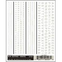 WOODLAND SCENICS DT507 RR GOTHIC DRY TRANSFER DECALS 1/16 3/32 1/8 3/16 INCH WHITE LETTERS AND NUMBERS