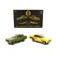 DDA COLLECTABLES 1972 50TH ANNIVERSARY LJ TORANA TWIN SET GREEN AND GOLD TORANA 1:24 SCALE DIECAST MODEL CARS