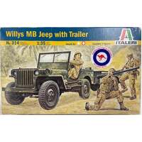 ITALERI 314 WILLYS MB JEEP WITH TRAILER PLASTIC MODEL KIT 1/35