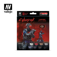 VALLEJO 72.308 GAME COLOUR CYBERPUNK RED LAWMEN 8 COLOUR ACRYLIC PAINT SET WITH SGT SUOU MINIATURE INSIDE