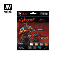 VALLEJO 72.309 GAME COLOUR CYBERPUNK RED SOLO 8 COLOUR ACRYLIC PAINT SET WITH JONATHON WARLOCK POWERS MINIATURE INSIDE