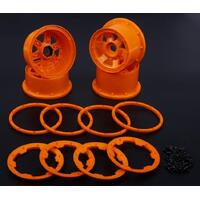 ROVAN 85076 NYLON RIM FULL SET OF 4 SUITS BAJA 5B ORANGE WITH ORANGE BEADLOCKS