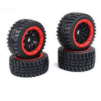 ROVAN 854822 BAJA 5B GEN 2 ALL TERRAIN BUGGY FRONT AND REAR WHEEL SET OF 4 PREMOUNTED WITH RED BEADLOCKS