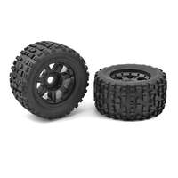 TEAM CORALLY C-00180-632 - MONSTER TRUCK TIRES/TYRES - XL4S - GRABBER - GLUED ON BLACK RIMS - 1 PAIR