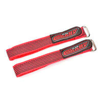 TEAM CORALLY C-50536 PRO BATTERY STRAPS 300X20MM METAL BUCKLE SILICONE ANTI SLIP STRINGS RED 2 PIECES