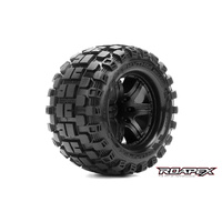 ROAPEX R3007-B2 RHYTHM BELTED 1/10 MONSTER TRUCK TIRE BLACK WHEEL WITH 1/2 OFFSET 12MM HEX MOUNTED