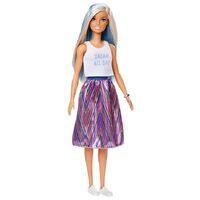 BARBIE FASHIONISTAS DOLL 120 WITH BLONDE HAIR AND BLUE STREAKS AND METALLIC SKIRT