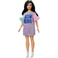 BARBIE FASHIONISTAS DOLL 127 BRUNETTE CURVY WITH PURPLE DRESS