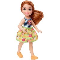 BARBIE CLUB CHELSEA GIRL 6 INCH WITH RED HAIR SLOTH GRAPHIC AND SKIRT GHV66