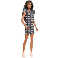 BARBIE FASHIONISTAS DOLL 140 WITH BROWN HAIR AND MOUSE PRINT DRESS