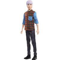 BARBIE FASHIONISTAS BOY DOLL 154 WITH  PURPLE HAIR AND CHECK SHIRT