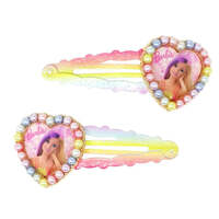 PINK POPPY - BARBIE DREAMTOPIA RAINBOW FANTASY GLITTER SNAP CLIPS WITH PEARAL HEART PENDANT