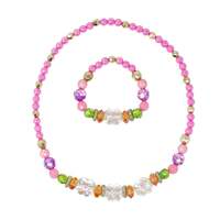 PINK POPPY PIXIE FANTASY FLOWER STRETCH BEADED NECKLACE AND BRACELET SET