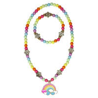 PINK POPPY DAISY RAINBOW NECKLACE AND BRACELET SET