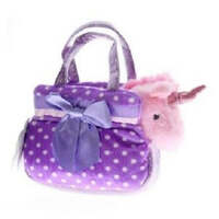 FANCY PALS PINK UNICORN IN PURPLE POLKA DOT BAG