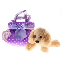 FANCY PALS COCKER SPANIEL IN PURPLE POLKA DOT BAG