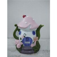 CHLOES GARDEN PINK MUSHROOM TEA POT FAIRY SOLAR HOUSE