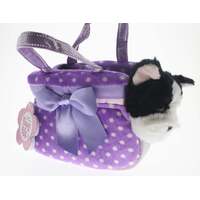 FANCY PALS BULLDOG IN PURPLE POLKA DOT BAG