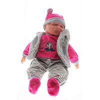 COTTON CANDY BABY DOLL POPPY WITH PINK AND GREY FLUFFY COAT SOFT BODY 50CM