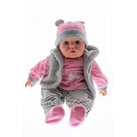 COTTON CANDY BABY DOLL SOPHIA WITH PINK AND GREY FLUFFY COAT SOFT BODY 50CM