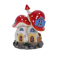 CHLOES GARDEN FAIRY RESIN SOLAR MUSHROOM HOUSE A - RED 25CM