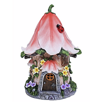 CHLOES GARDEN FAIRY RESIN SOLAR PINK FLOWER HOUSE 25CM