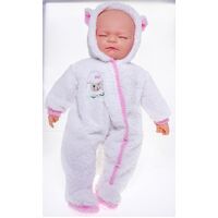 COTTON CANDY BABY DOLL LUNA WITH WHITE POLAR FLEECE ONESIE SOFT BODY 50CM