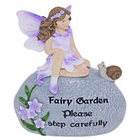 CHLOES GARDEN RESIN FAIRY ON STONE A - WITH SNAIL 18CM