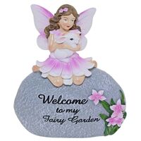 CHLOES GARDEN RESIN FAIRY ON STONE D - WITH BUNNY 18CM