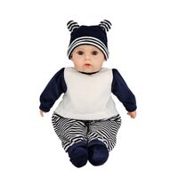 COTTON CANDY BABY DOLL LEE WITH NAVY AND WHITE OUTFIT AND BEANIE SOFT BODY 50CM