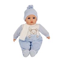 COTTON CANDY BABY DOLL WILLIAM WITH BLUE AND WHITE TEDDY ROMPER SOFT BODY 50CM