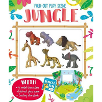 LAKE PRESS FOLD-OUT PLAY SCENE WITH FIGURINES AND STORYBOOK JUNGLE