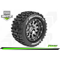 LOUISE L-T3308SBC MT PIONEER 1:10 MONSTER TRUCK TIRE SOFT BEAD LOCK  0 OFFSET  BLACK CHROME RIM HEX 12MM MOUNTED