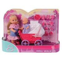 SIMBA EVI LOVE DOLL WALK WITH PINK PRAM AND ACCESSORIES PLAYSET 12CM